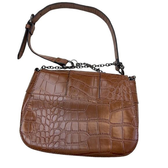 Code Sling Bag Women's Faux Animal Leather Metal Snap Brown Medium Shoulder Bag - Picture 2 of 13